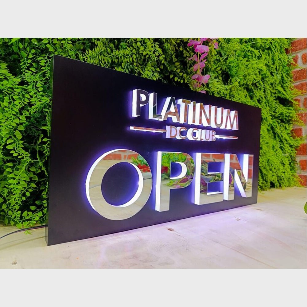 Platinum Open Acrylic Business Logo Sign - Shineneon