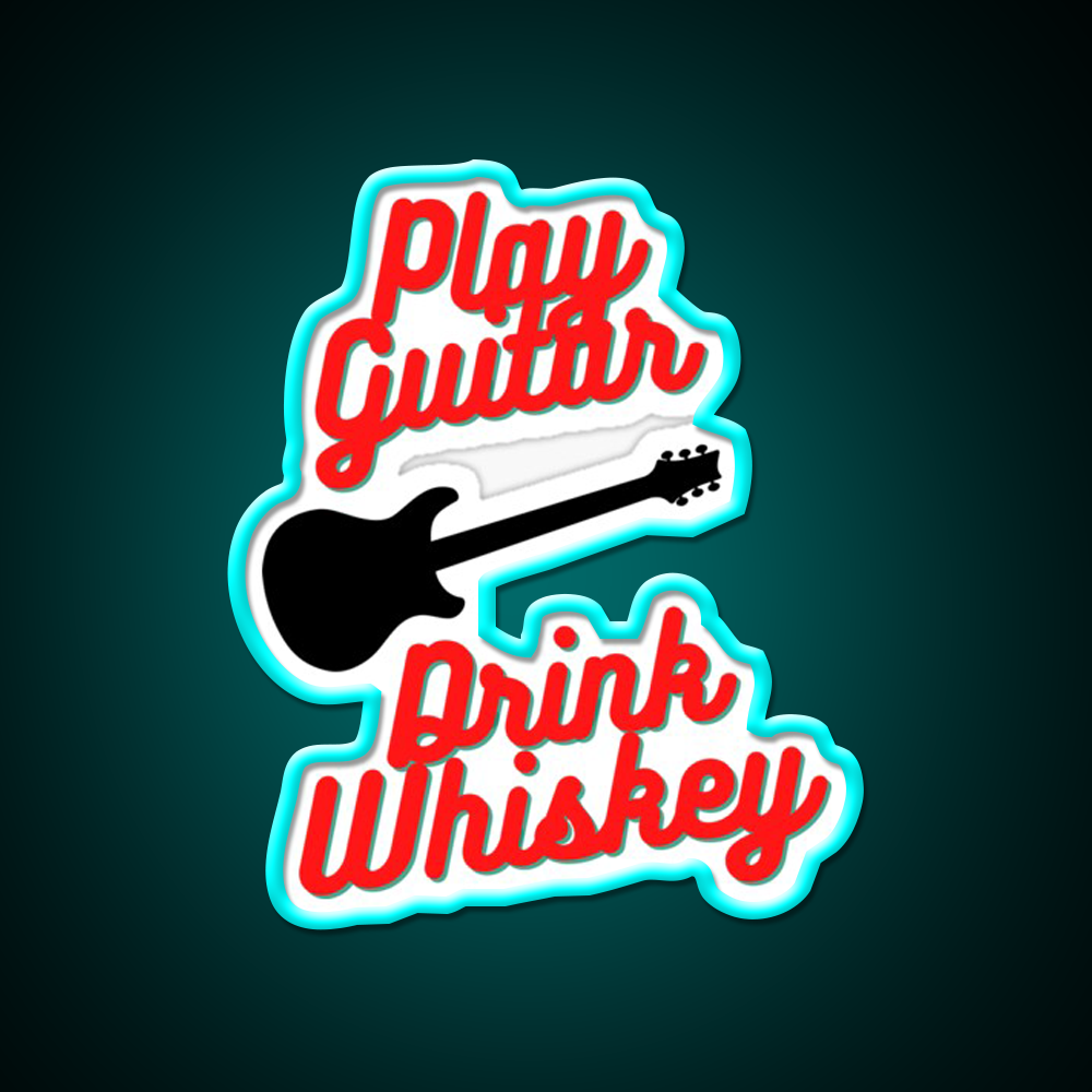Play Guitar Drink Whiskey Drink Bar Led Neon Sign Rgb Color