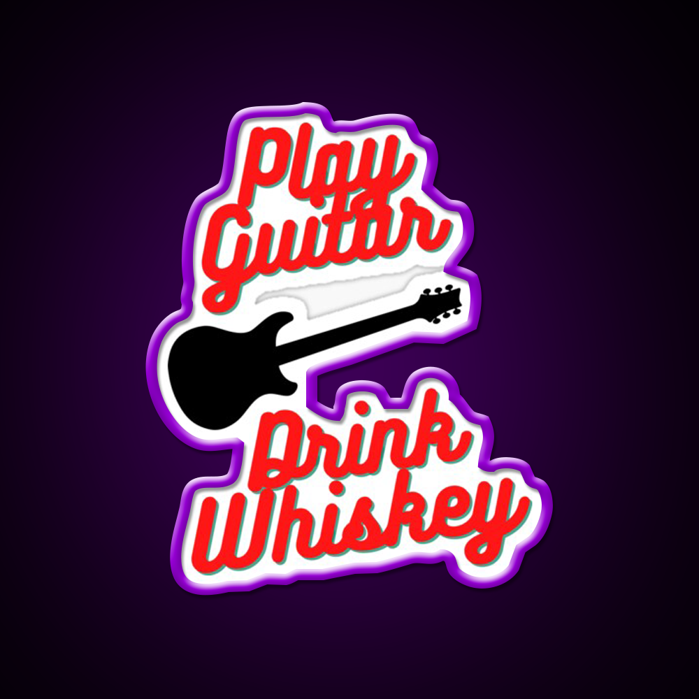 Play Guitar Drink Whiskey Drink Bar Led Neon Sign Rgb Color
