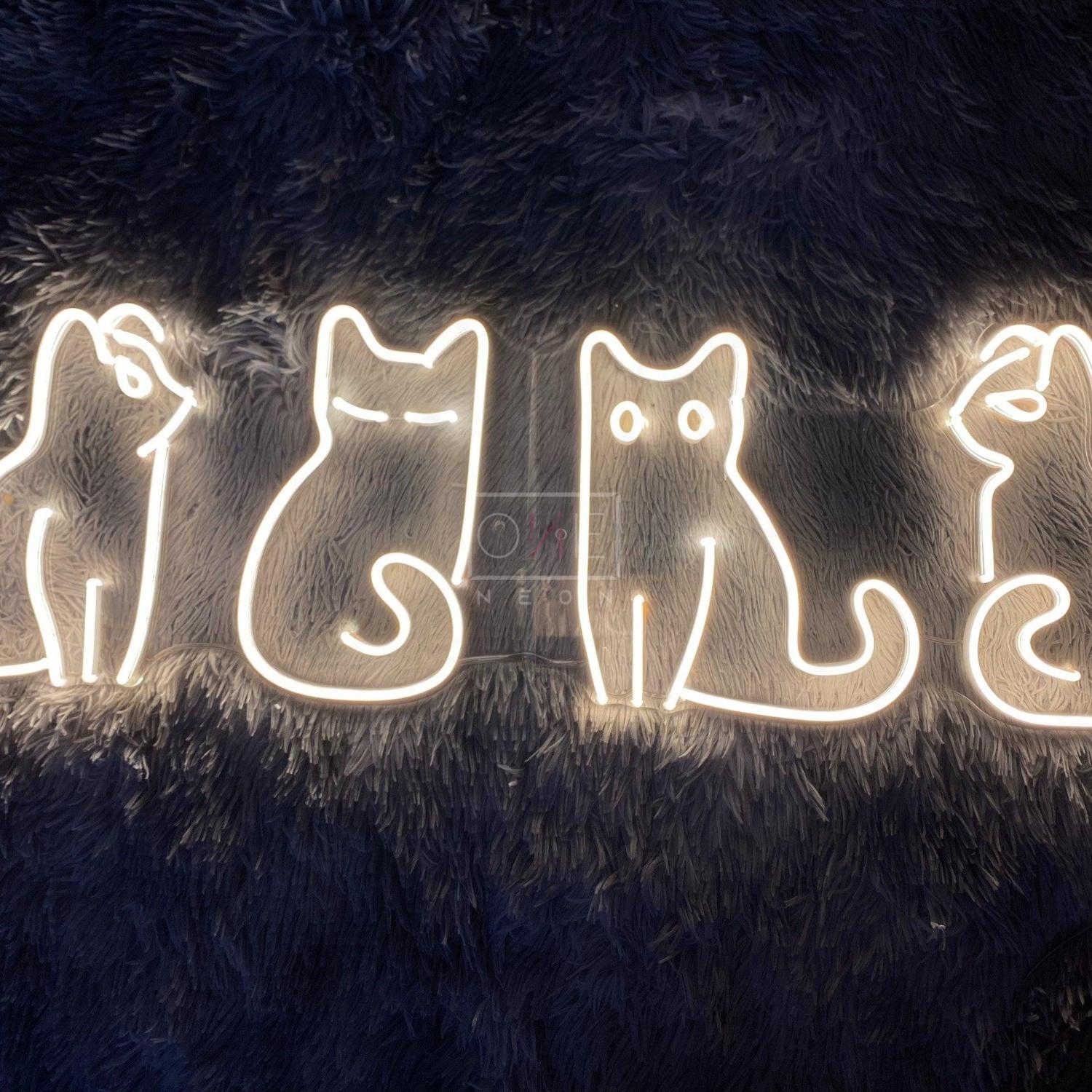 Playful Cat Silhouettes Led Neon Sign For Home Decor Pet Cafes | Shineneon