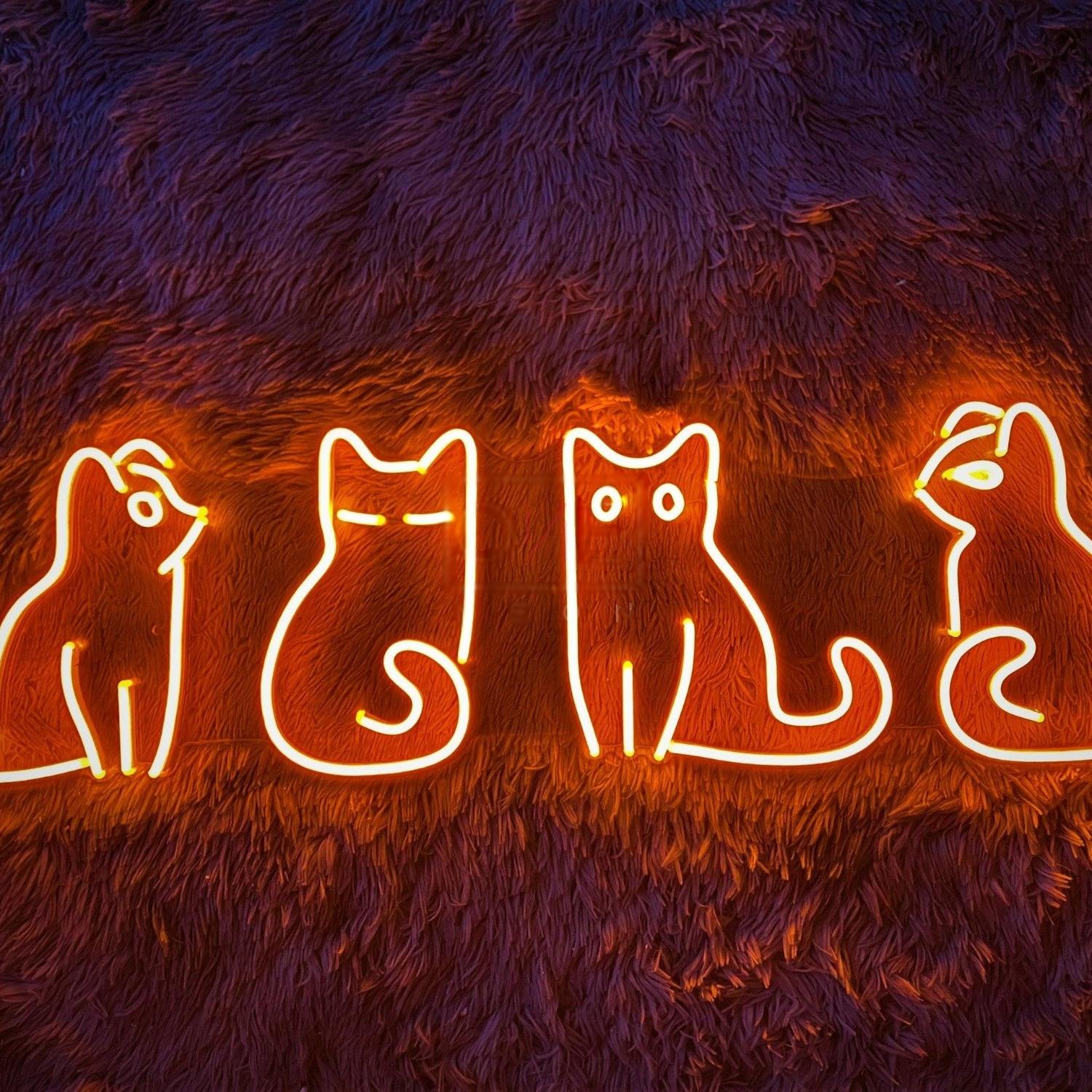 Playful Cat Silhouettes Led Neon Sign For Home Decor Pet Cafes | Shineneon