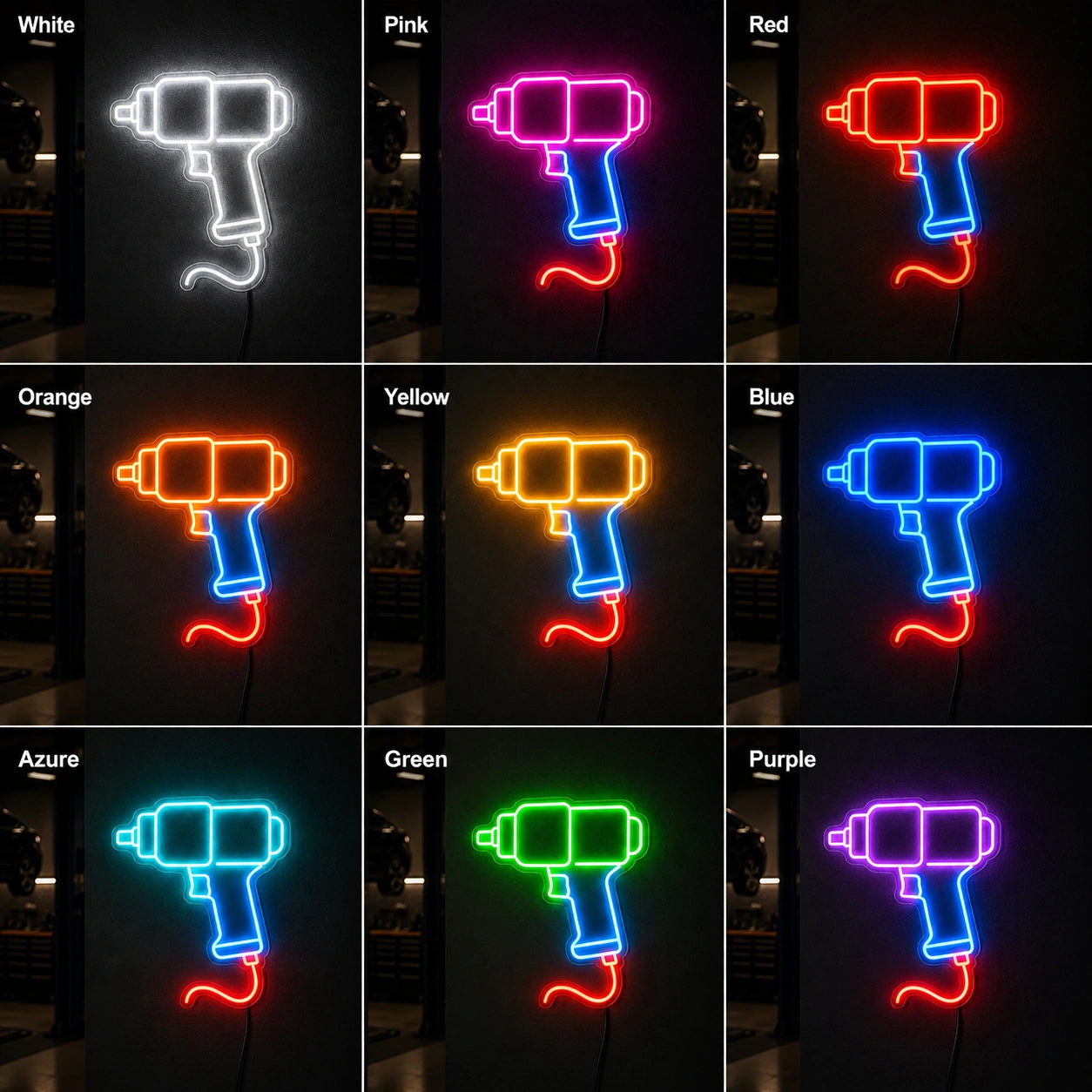 Pneumatic Impact Wrench LED Neon Sign color grid