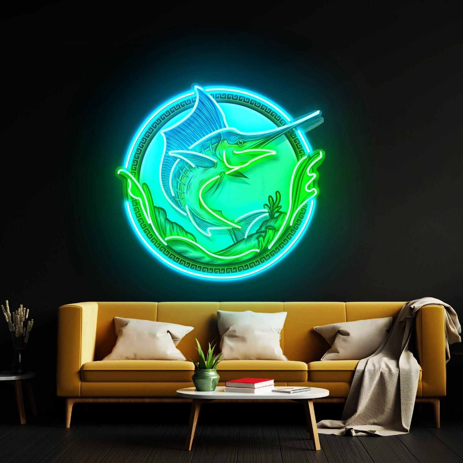 Pointed Fish In Round Frame Led Neon Sign Light Custom Led Signs - Shineneon