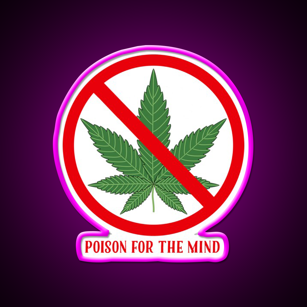 Poison For The Mind Hemp Inspired Green Leaf Led Neon Sign Rgb Color - Neon sign mounted on wall in room