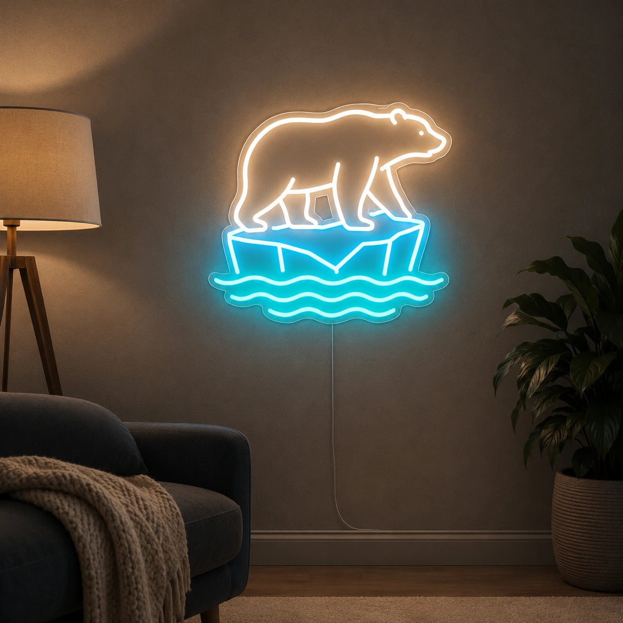 Polar Bear On Ice LED Neon Sign size image