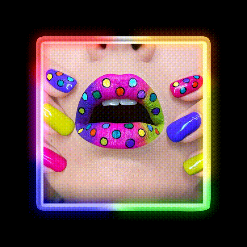 Polka Dots Rainbow Lips And Nail Salon Led Neon Sign Rgb Color - LED neon sign close-up detail