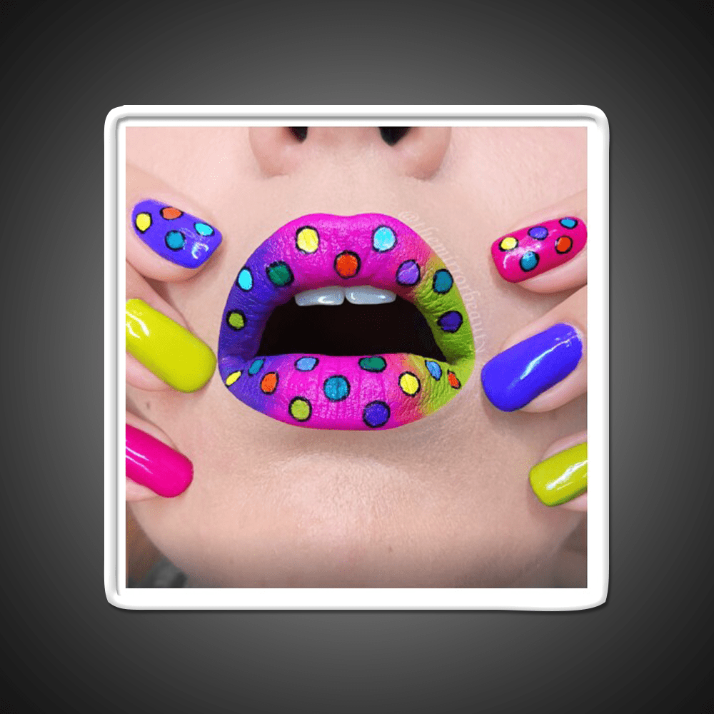 Polka Dots Rainbow Lips And Nail Salon Led Neon Sign Rgb Color - Shineneon