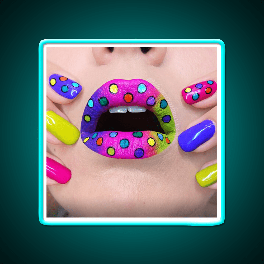 Polka Dots Rainbow Lips And Nail Salon Led Neon Sign Rgb Color - Shineneon