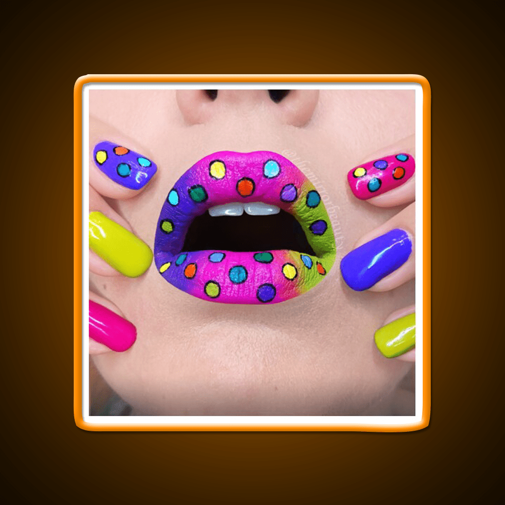 Polka Dots Rainbow Lips And Nail Salon Led Neon Sign Rgb Color - Shineneon