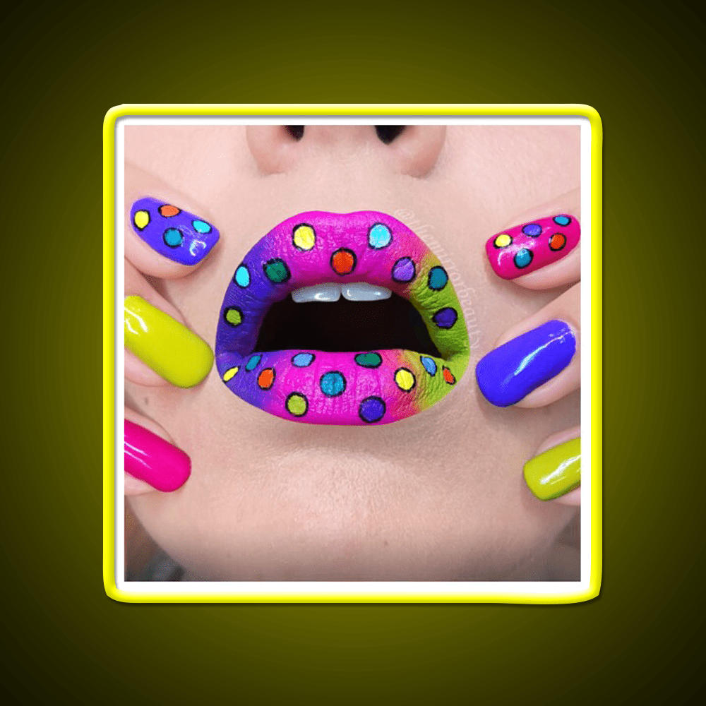 Polka Dots Rainbow Lips And Nail Salon Led Neon Sign Rgb Color - Shineneon