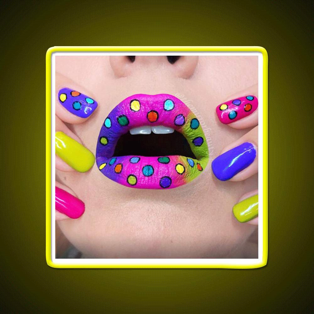 Polka Dots Rainbow Lips And Nail Salon Led Neon Sign Rgb Color - Custom LED neon sign front view