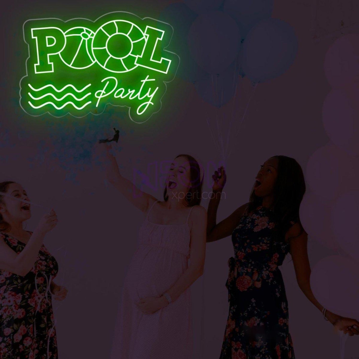Pool Party Led Neon Sign With Floating Ring And Waves For Indoor Celebration Decor | Shineneon
