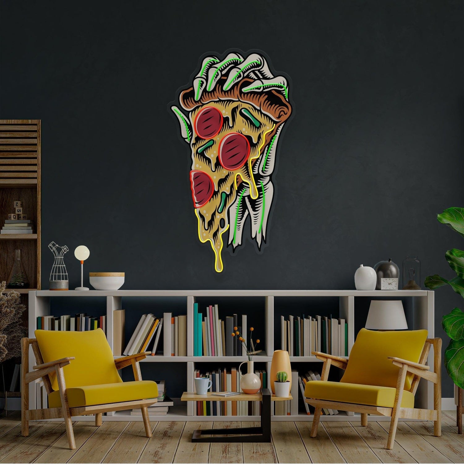 Pop Art Claw Holding Pizza Uv Printed Led Neon Sign Artwork Vibrant Wall Decor For Home | Shineneon