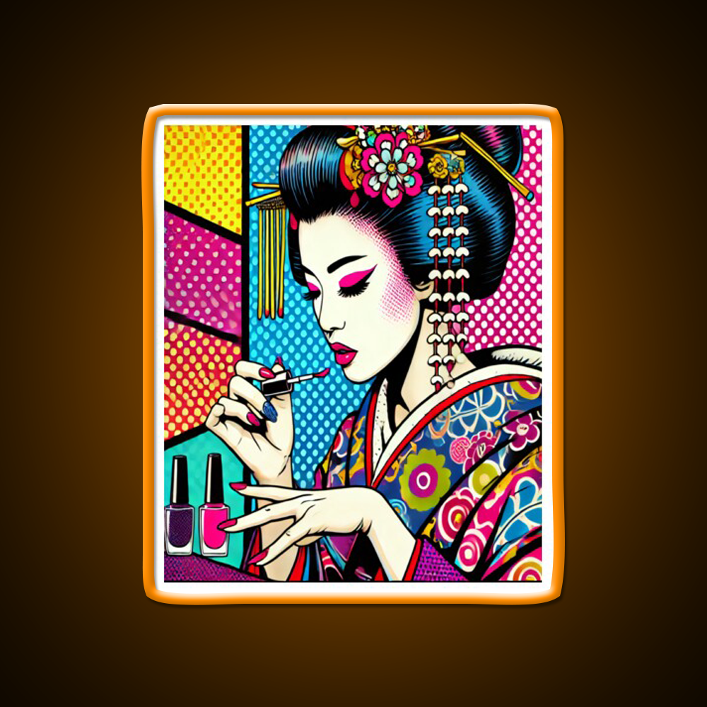 Pop Art Geisha Doing Nails Colorful Nail Salon Led Neon Sign Rgb Color - Shineneon