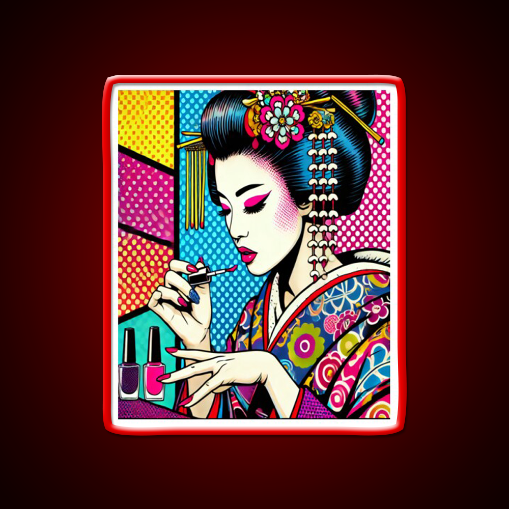 Pop Art Geisha Doing Nails Colorful Nail Salon Led Neon Sign Rgb Color - Shineneon