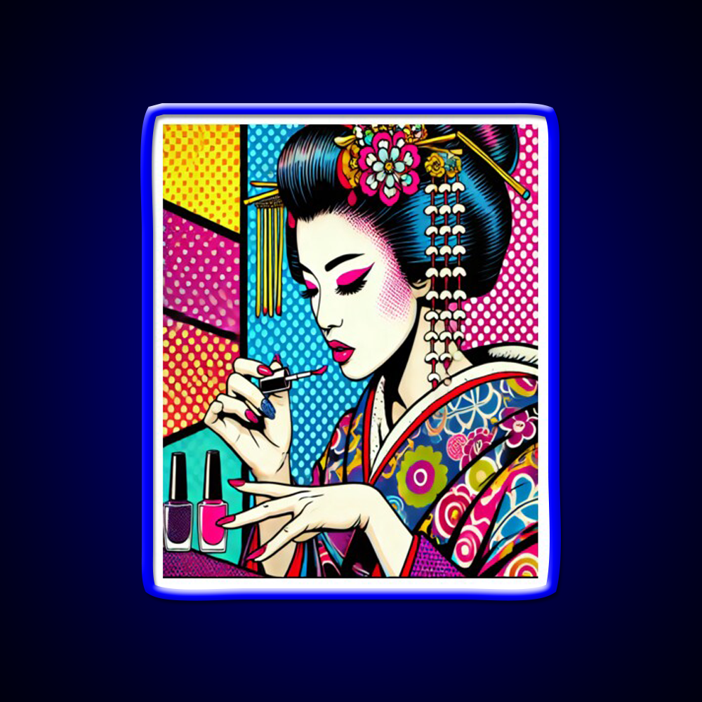 Pop Art Geisha Doing Nails Colorful Nail Salon Led Neon Sign Rgb Color - Shineneon