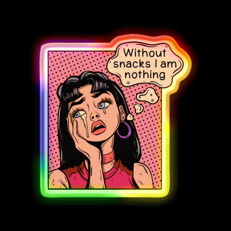 Pop Art Woman I M Nothing Without Snacks Snack Food Led Neon Sign Rgb Color - LED neon sign close-up detail