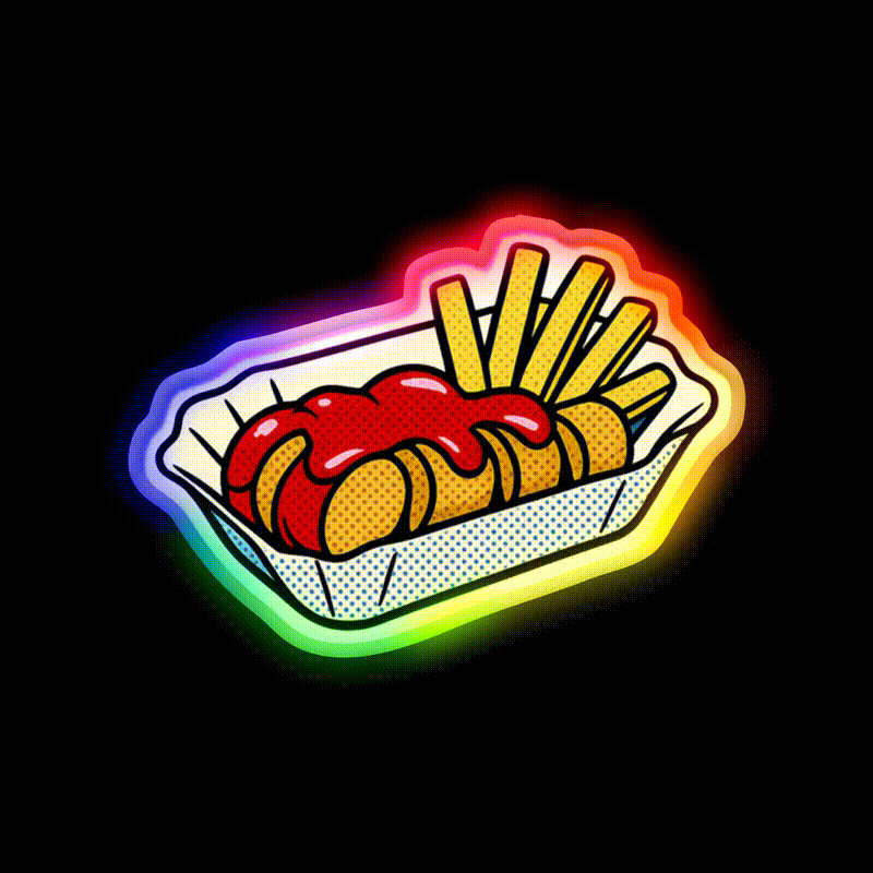 Popart Currywurst With Fries Fast Food Led Neon Sign For Burger Place Rgb Color - LED neon sign close-up detail