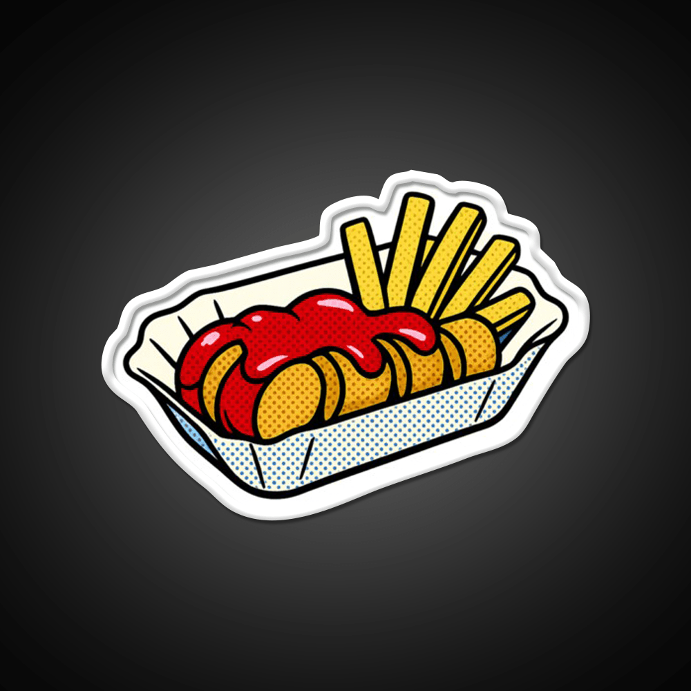 Popart Currywurst With Fries Fast Food Led Neon Sign For Burger Place Rgb Color - Shineneon