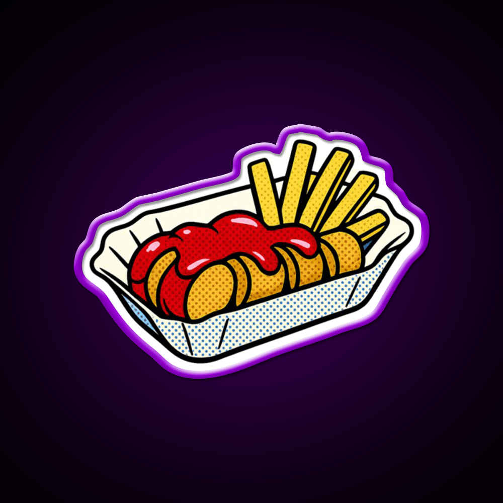Popart Currywurst With Fries Fast Food Led Neon Sign For Burger Place Rgb Color - Shineneon