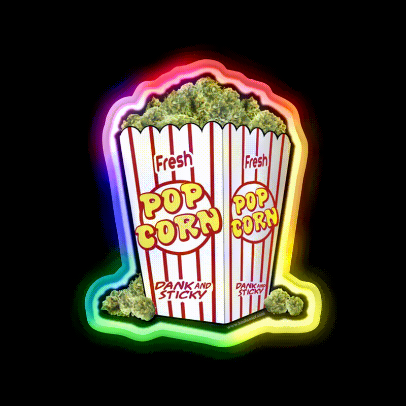 Popcorn Nuggets Hemp Inspired Green Leaf Led Neon Sign Rgb Color - LED neon sign close-up detail