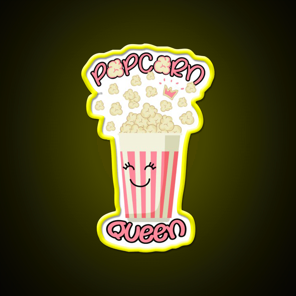 Popcorn Queen Cute Popcorn Snack Food Led Neon Sign Rgb Color - Custom LED neon sign front view