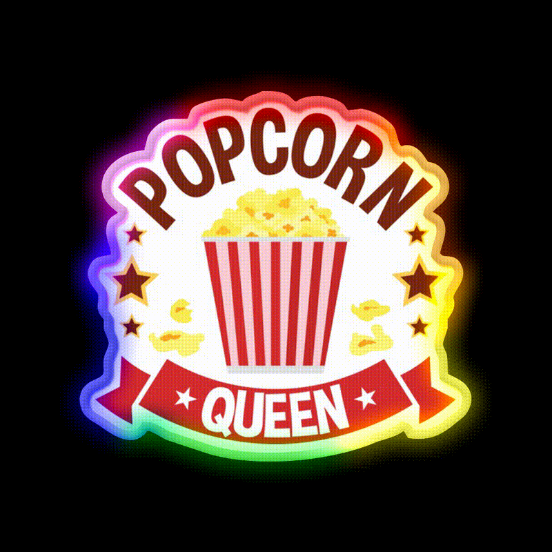 Popcorn Queen Movie Snack Lover Snack Food Led Neon Sign Rgb Color - LED neon sign close-up detail