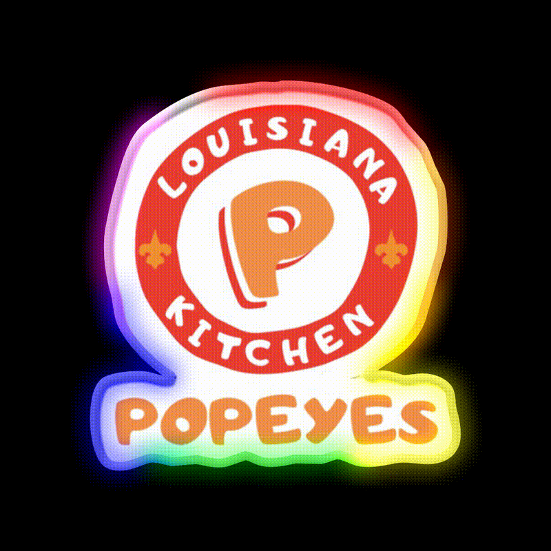 Popeyes Fast Food Led Neon Sign For Burger Place Rgb Color - LED neon sign close-up detail