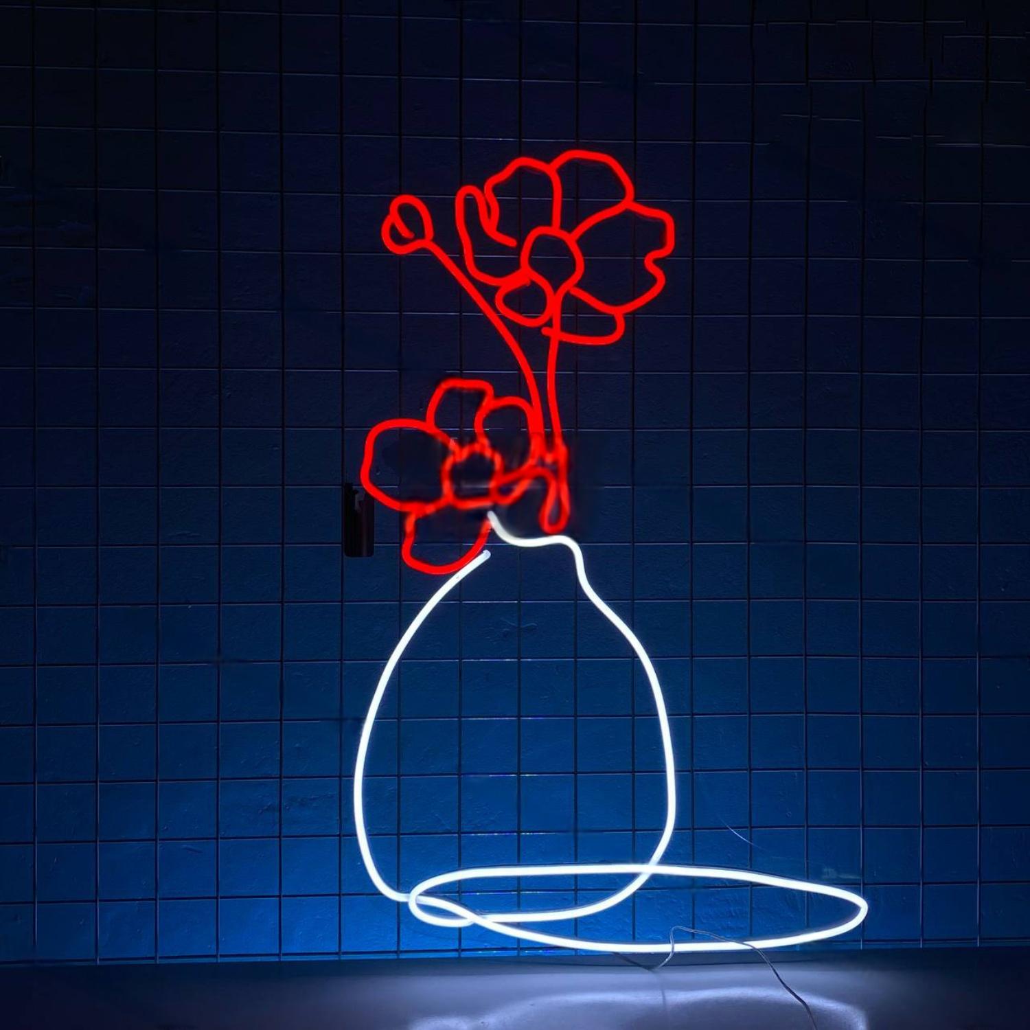 Poppies In Vase Led Neon Sign Flower Room Wall Art | Shineneon
