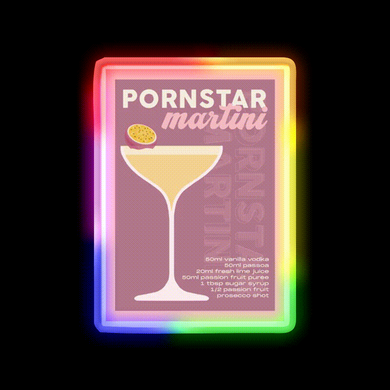 Pornstar Martini Cocktail Burgundy Cocktail Bar Decor Led Neon Sign Rgb Color - LED neon sign close-up detail