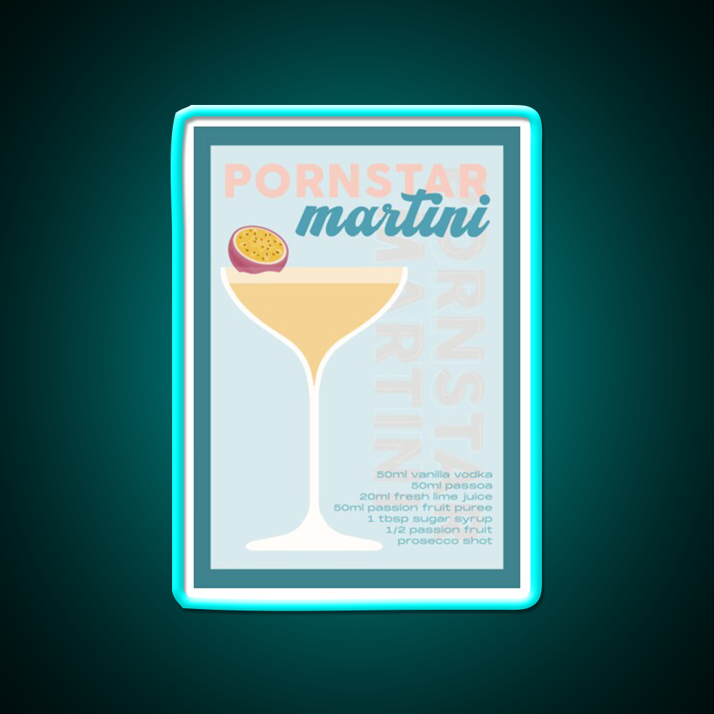 Pornstar Martini Cocktail Recipe Print Cocktail Bar Decor Led Neon Sign Rgb Color - Size and dimension reference