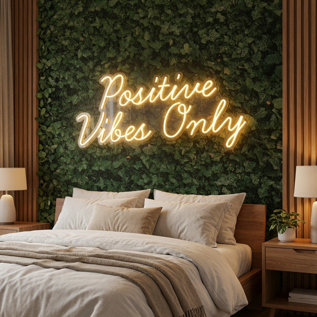 Positive Vibes Only Bedroom Wall Light LED Neon Sign - 03 Real Lifestyle Scene
