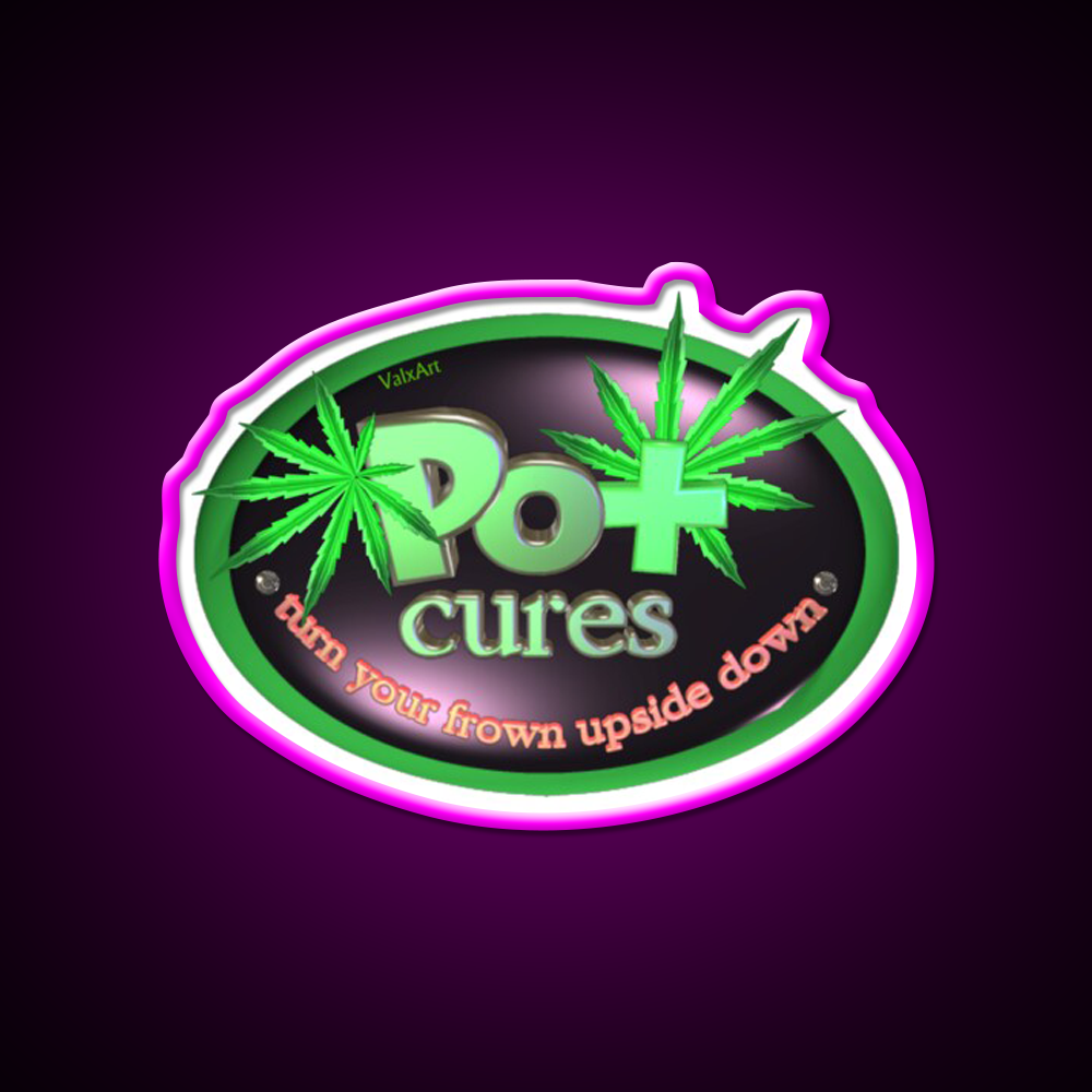Pot Cures Turn Your Frown Upside Down Green Leaf Led Neon Sign Rgb Color - Neon sign mounted on wall in room