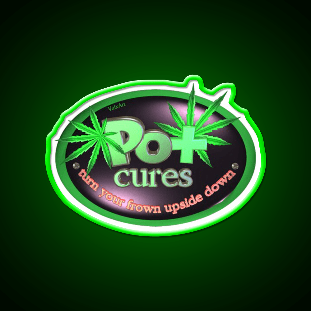 Pot Cures Turn Your Frown Upside Down Green Leaf Led Neon Sign Rgb Color - Shineneon