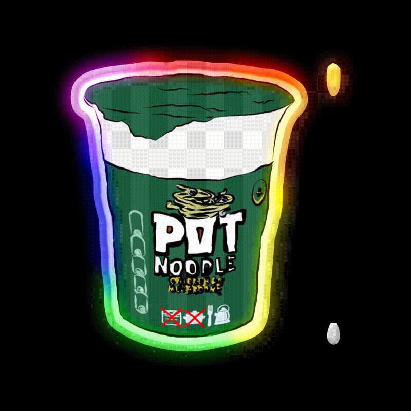 Pot Noodle Chicken And Mushroom Snack Food Led Neon Sign Rgb Color - LED neon sign close-up detail