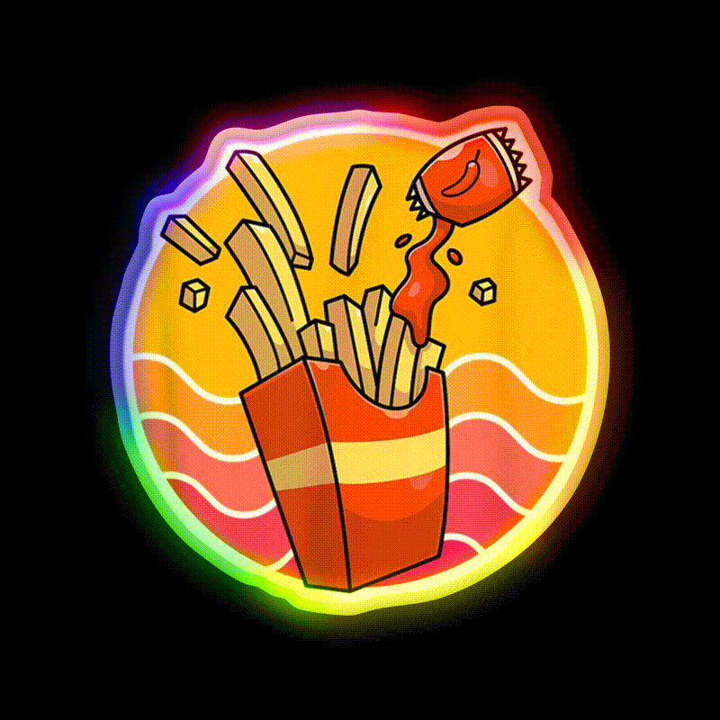 Potato And Fries For Fast Foods Fast Food Led Neon Sign For Burger Place Rgb Color - LED neon sign close-up detail