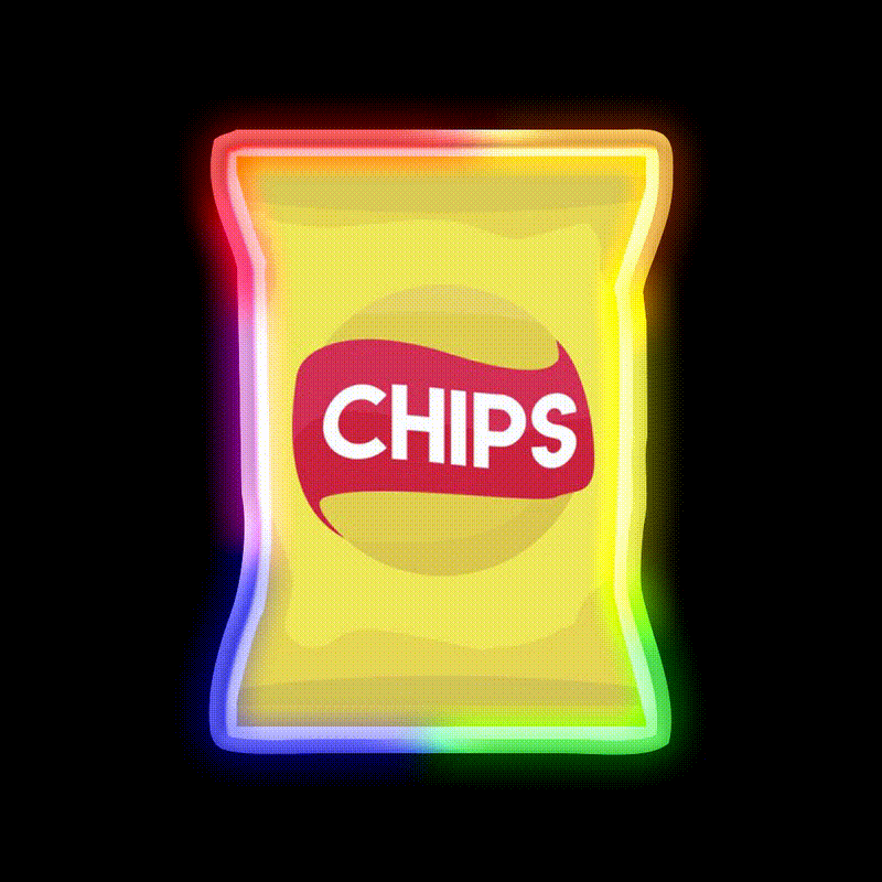 Potato Chips Snack Food Led Neon Sign Rgb Color - LED neon sign close-up detail