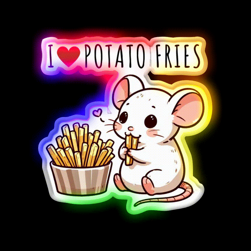 Potato Fries Lover Rat Fast Food Led Neon Sign For Burger Place Rgb Color