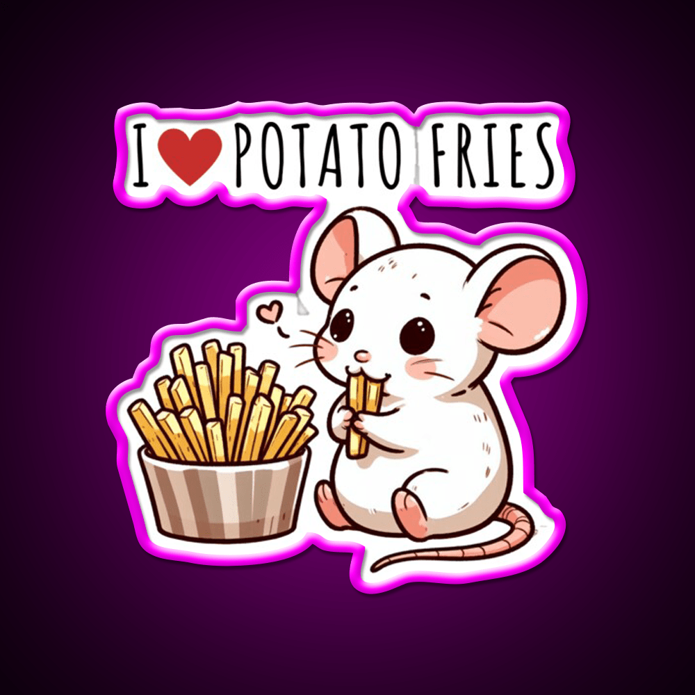 Potato Fries Lover Rat Fast Food Led Neon Sign For Burger Place Rgb Color - Shineneon