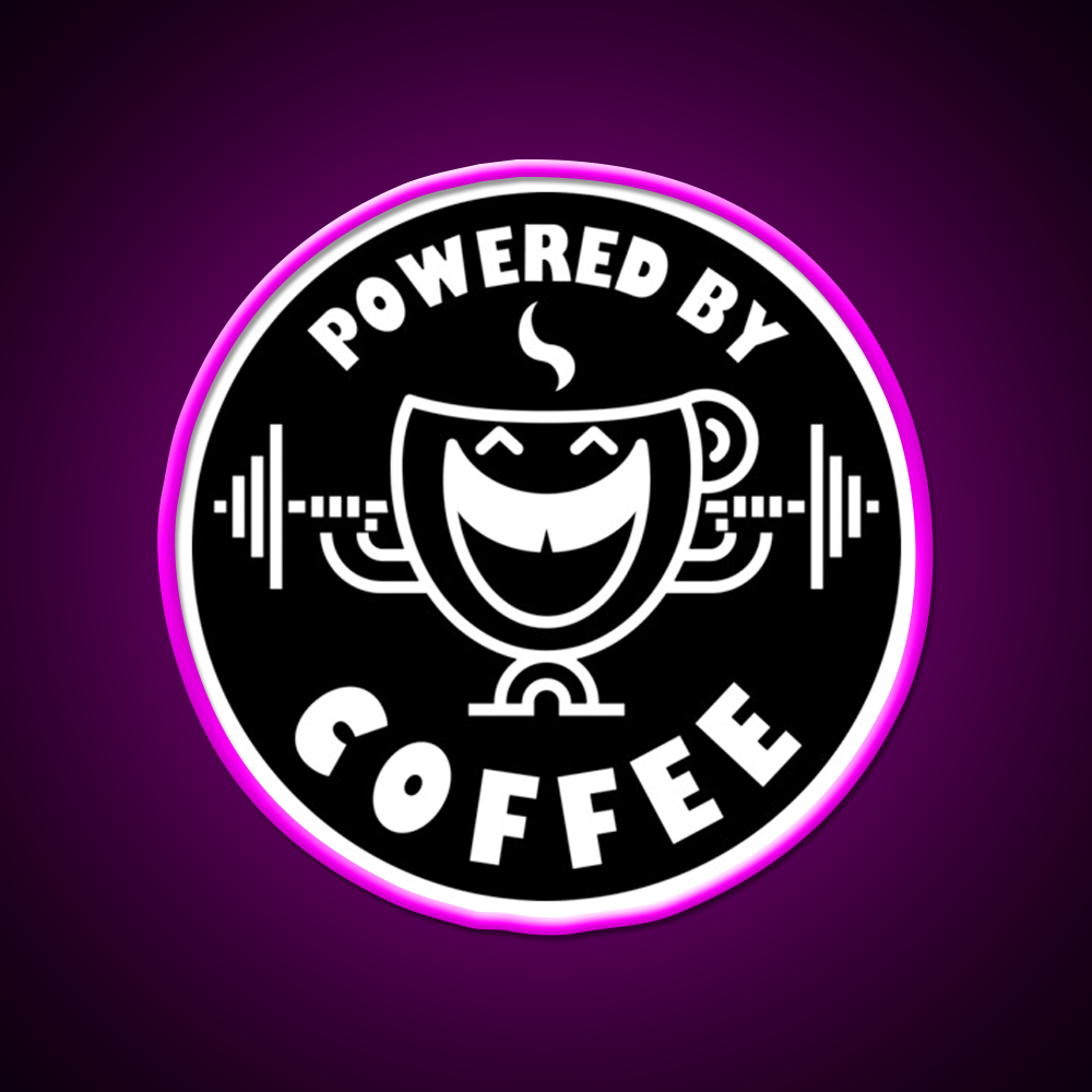Powered By Coffee Black White By Cappobeano Gym Fitness Led Neon Sign Rgb Color