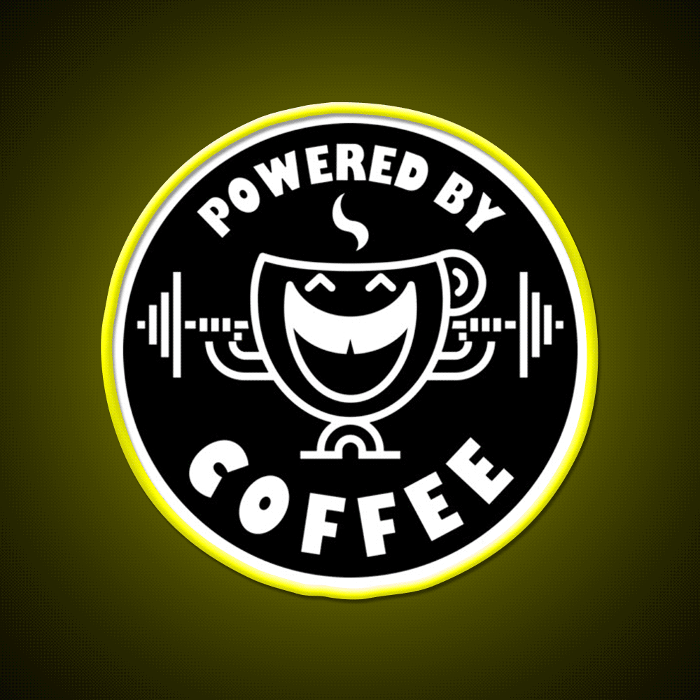 Powered By Coffee Black White By Cappobeano Gym Fitness Led Neon Sign Rgb Color