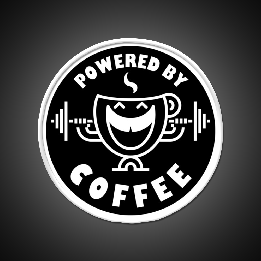 Powered By Coffee Black White By Cappobeano Gym Fitness Led Neon Sign Rgb Color