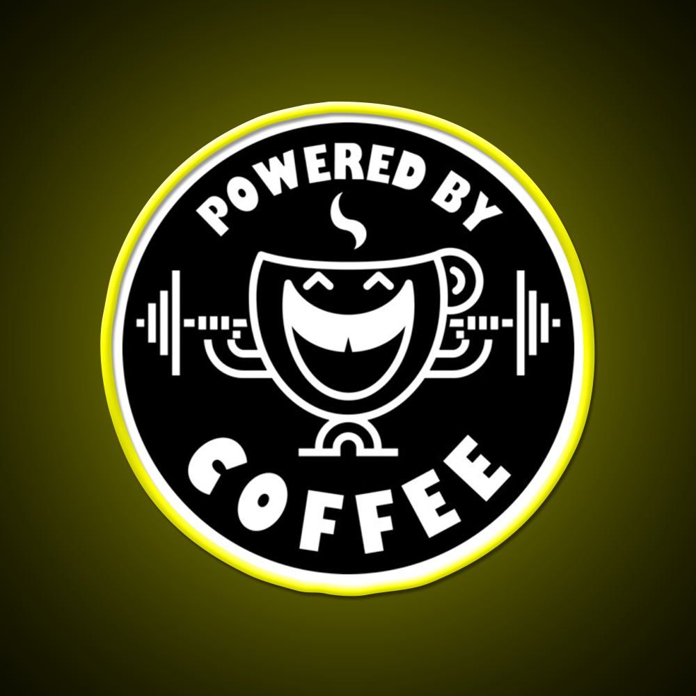 Powered By Coffee Black White By Cappobeano Gym Fitness Led Neon Sign Rgb Color
