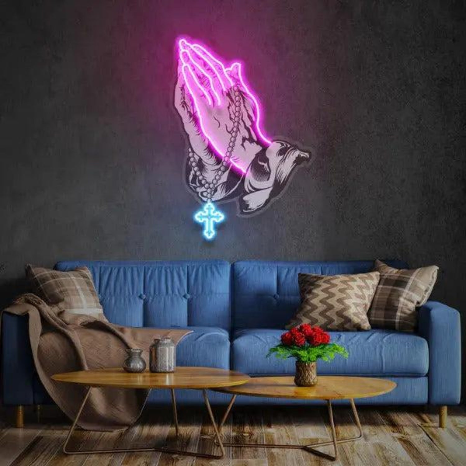 Praying Hands Hot Pink Light Blue Led Neon Sign For Religious Art Home Decor | Shineneon