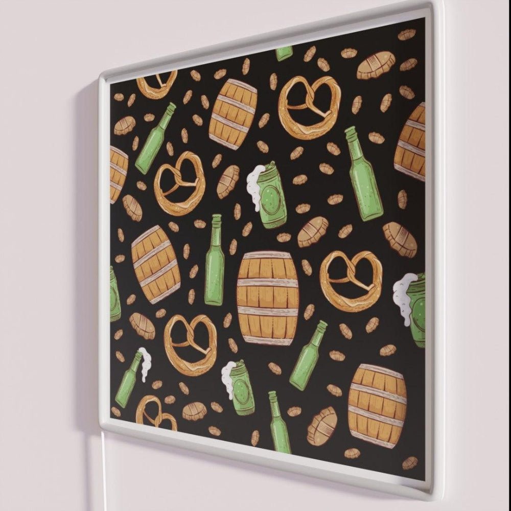 Pretzels And Beer Oktoberfest Pattern Black Rgb Led Neon Sign - Shineneon