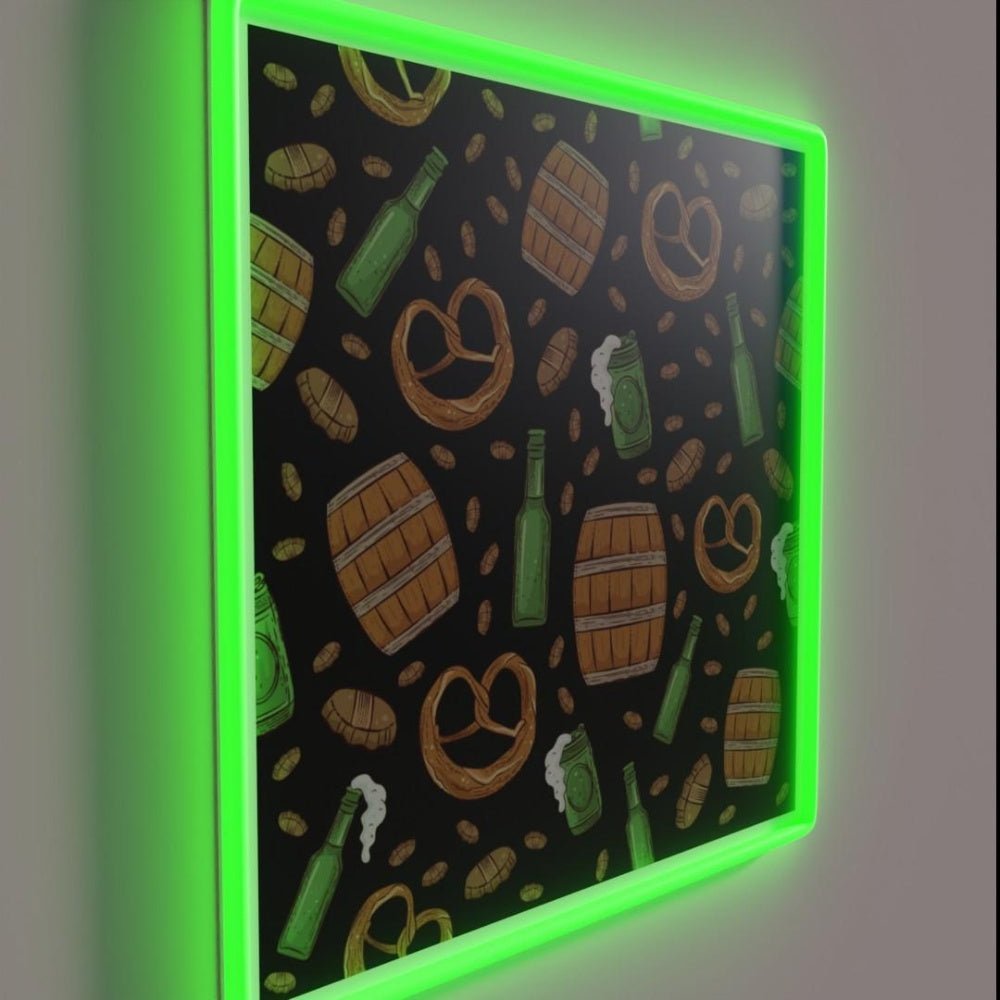 Pretzels And Beer Oktoberfest Pattern Black Rgb Led Neon Sign - Shineneon