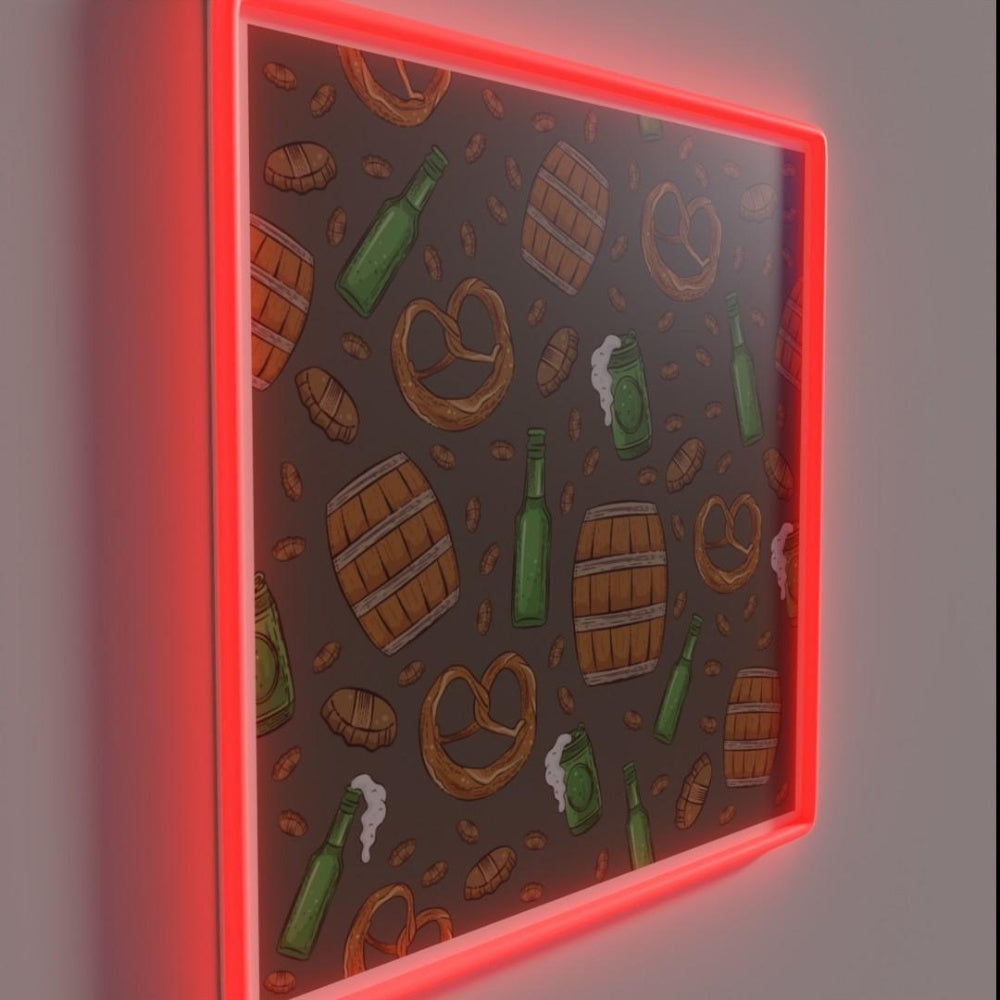 Pretzels And Beer Oktoberfest Pattern Chocolate Rgb Led Neon Sign