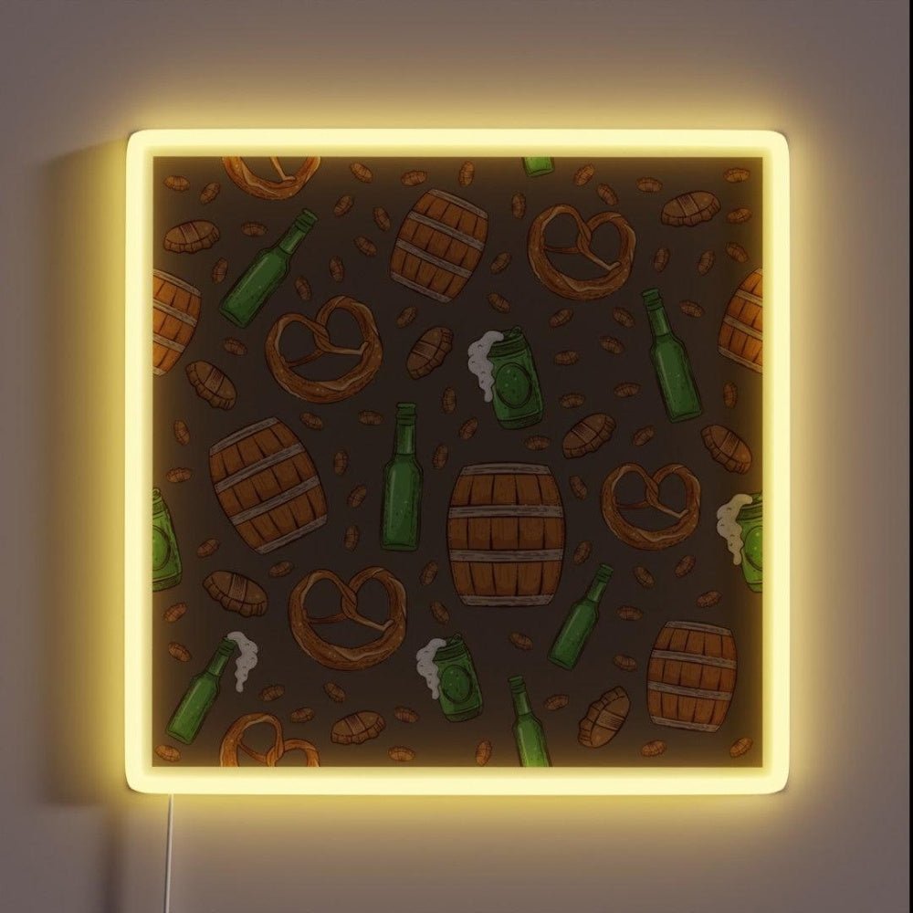 Pretzels And Beer Oktoberfest Pattern Chocolate Rgb Led Neon Sign - Shineneon