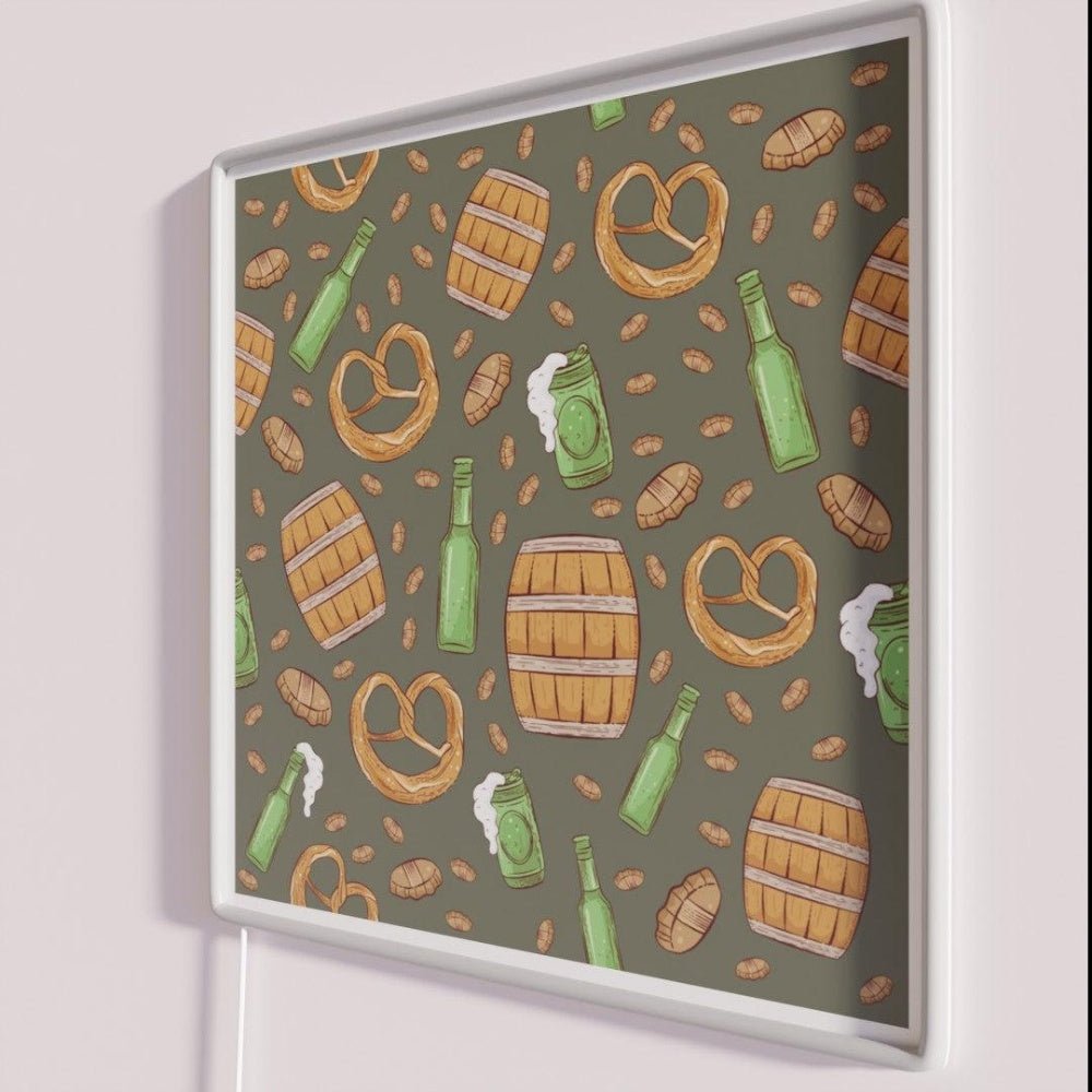 Pretzels And Beer Oktoberfest Pattern Forest Green Rgb Led Neon Sign - Shineneon