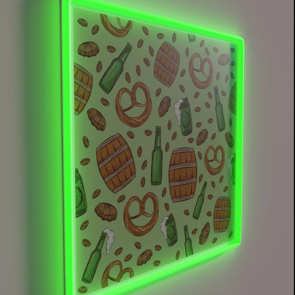 Pretzels And Beer Oktoberfest Pattern Key Lime Rgb Led Neon Sign - Shineneon